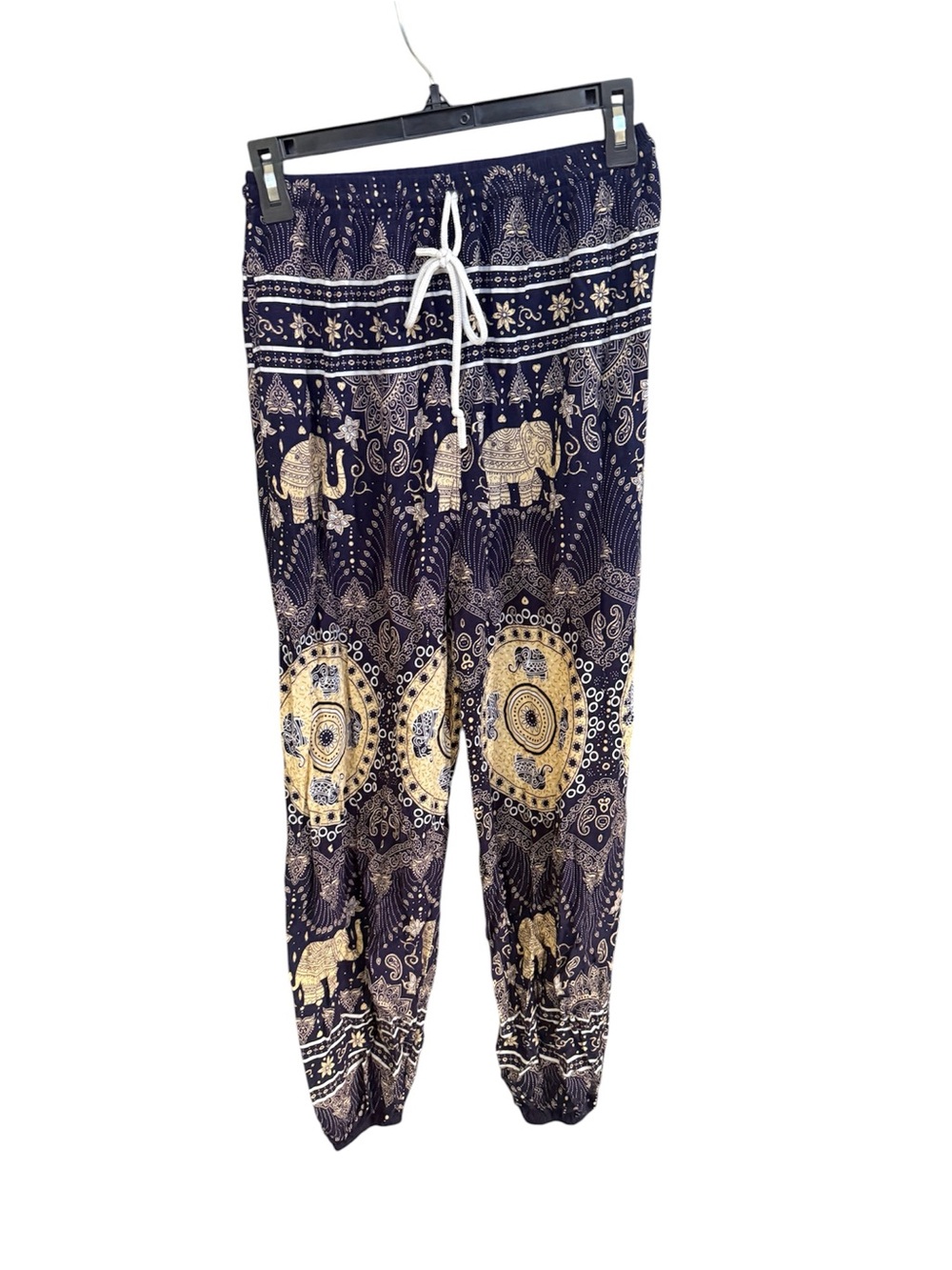 Navy & Gold Elephant Print Drawstring Pants